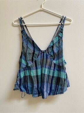 Free People Plaid Printed Halter Cami Top S